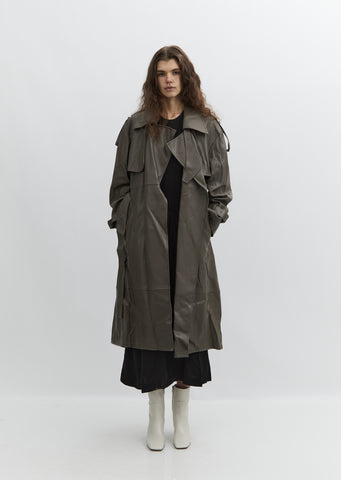 Vegan Leather Trench Coat — Khaki