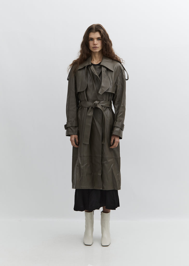 Vegan Leather Trench Coat — Khaki