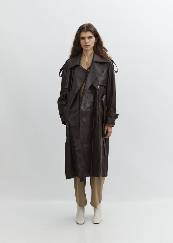 Vegan Leather Trench Coat — Brown