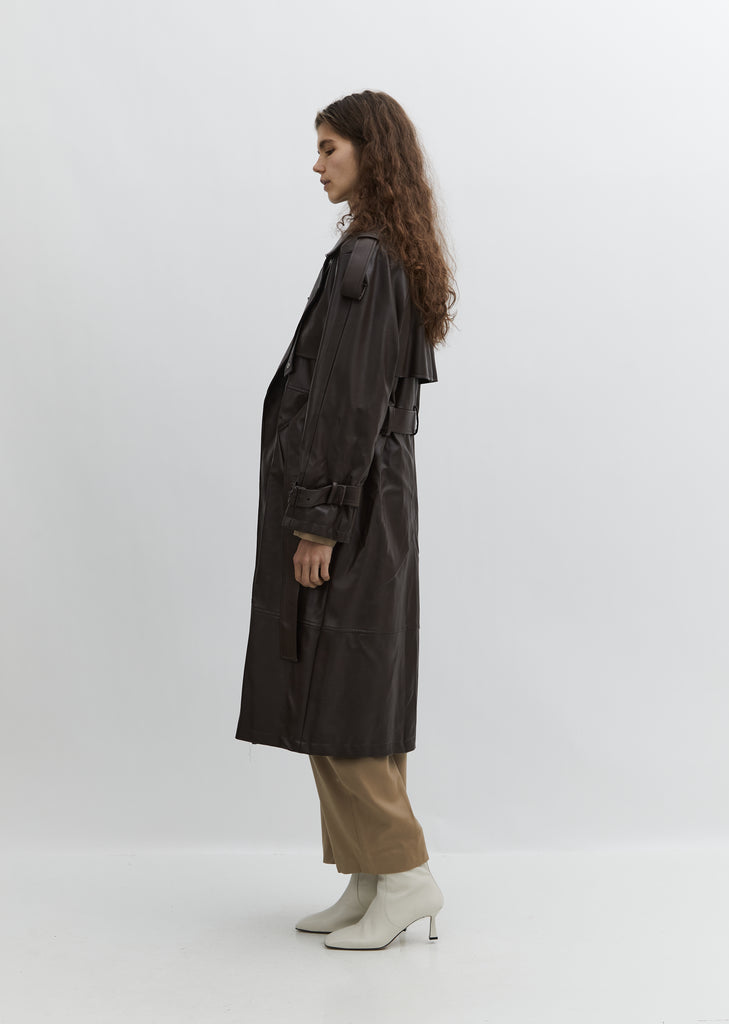 Vegan Leather Trench Coat — Brown