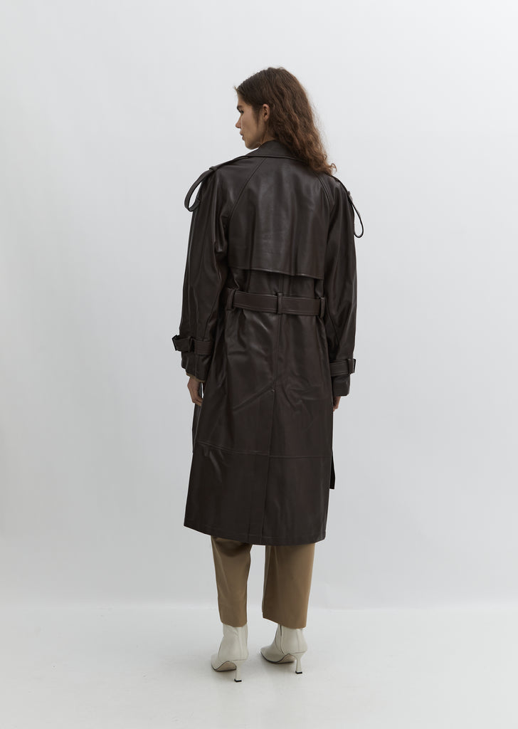 Vegan Leather Trench Coat — Brown