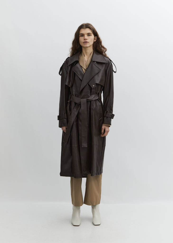 Vegan Leather Trench Coat — Brown