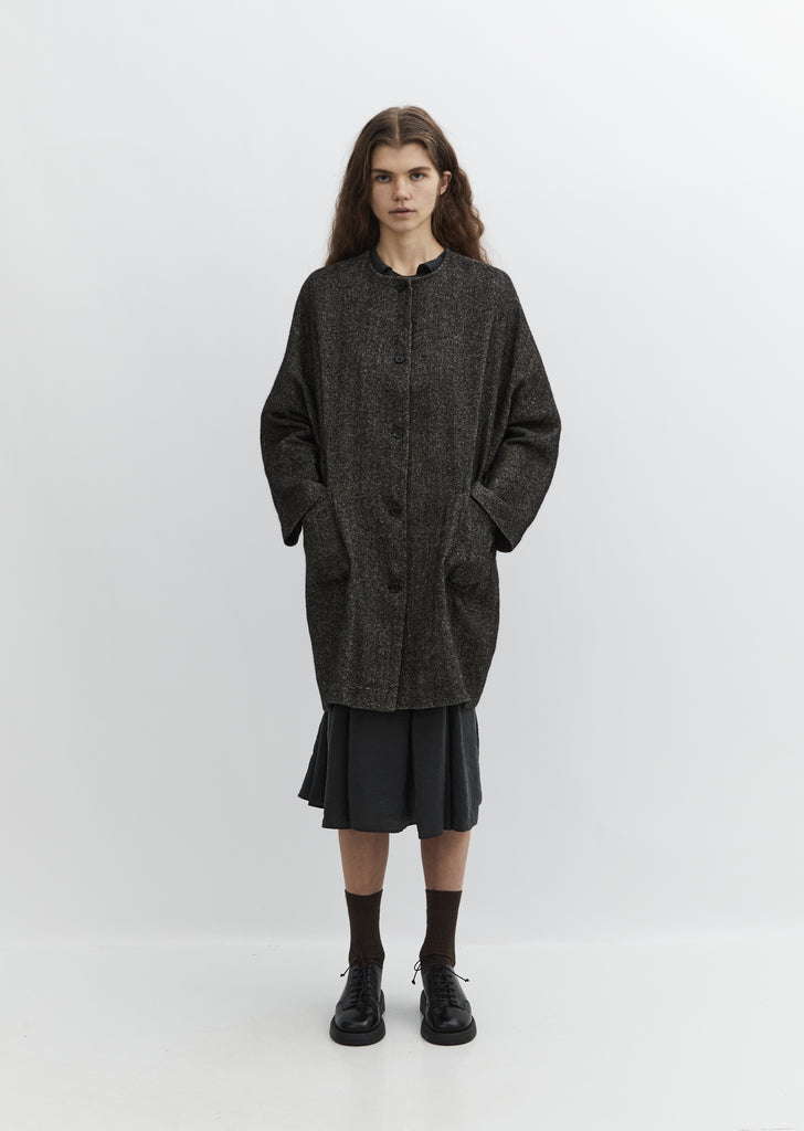 Collarless Patch Pocket Coat
