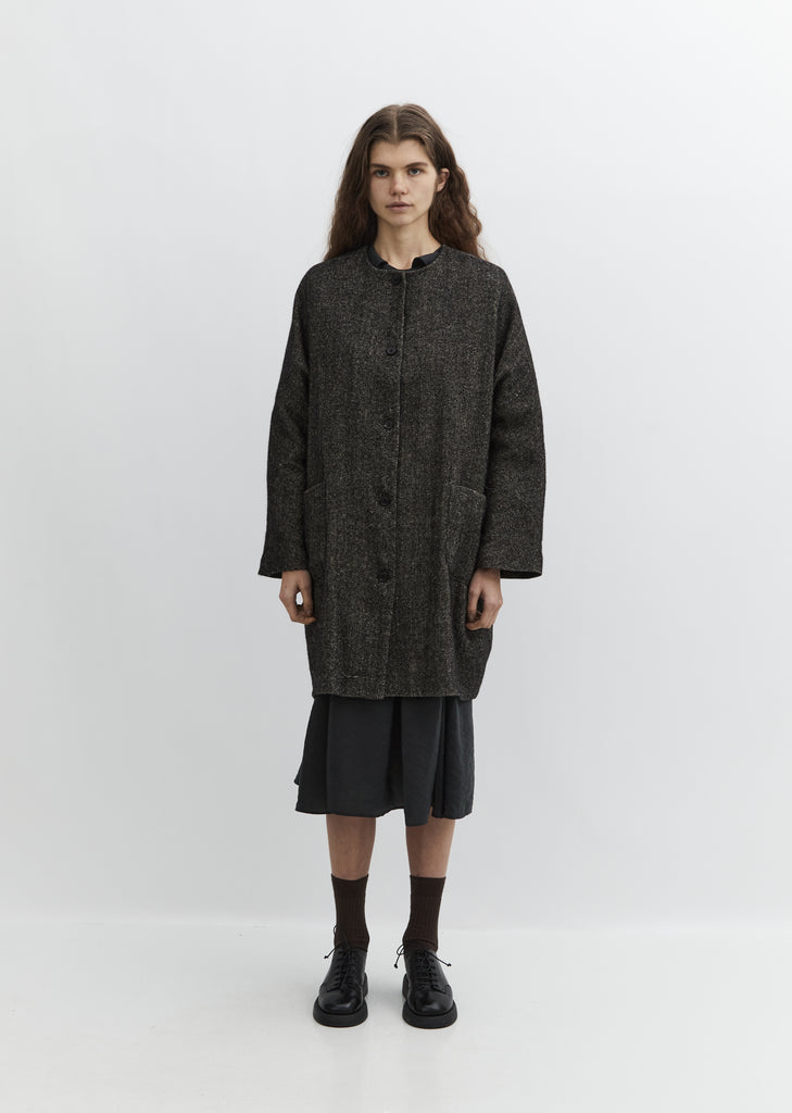 Collarless Patch Pocket Coat