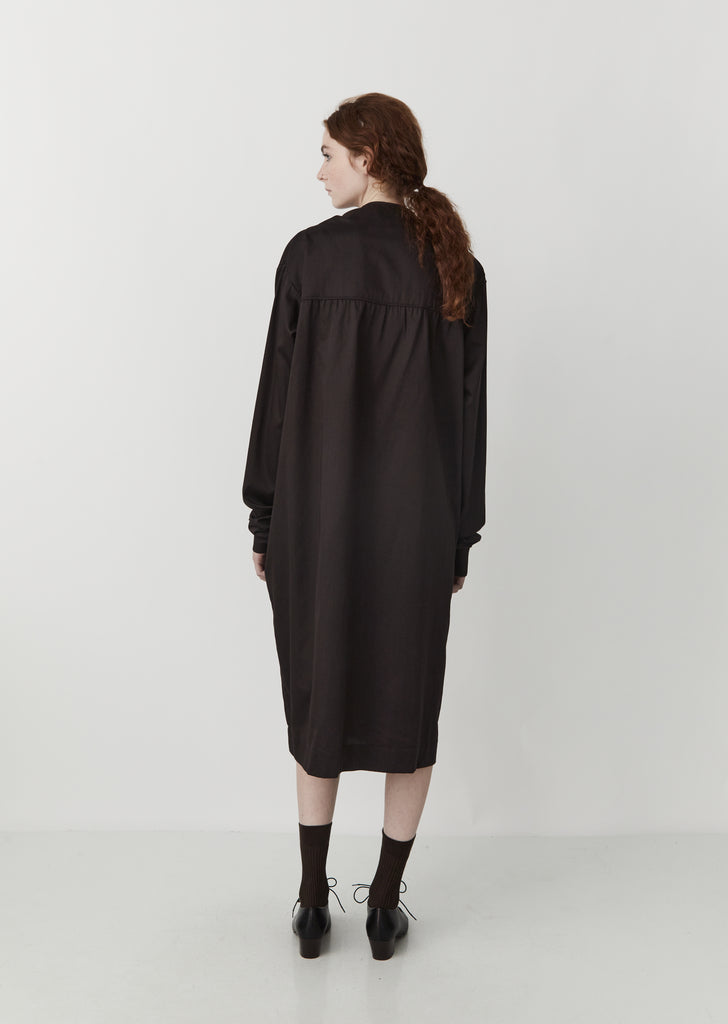 Cotton Satin Asymmetrical Dress with Tie — Midnight Brown
