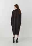 Cotton Satin Asymmetrical Dress with Tie — Midnight Brown