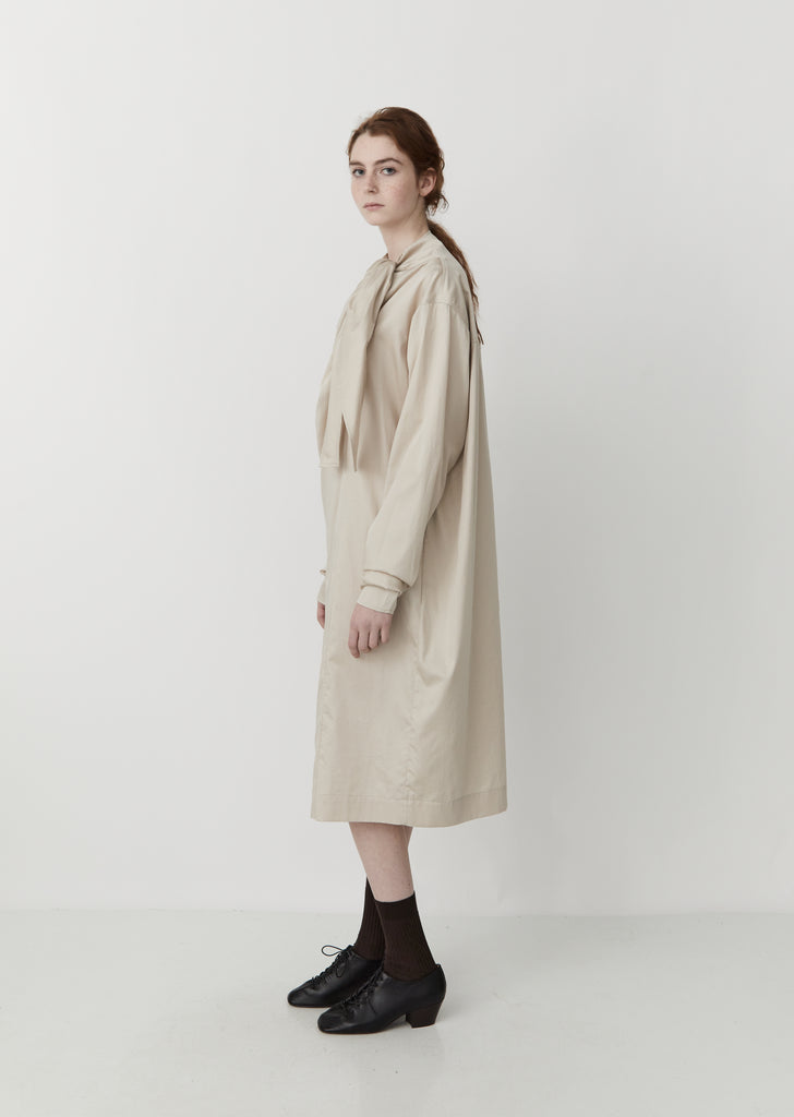 Cotton Satin Asymmetrical Dress with Tie — Oatmeal