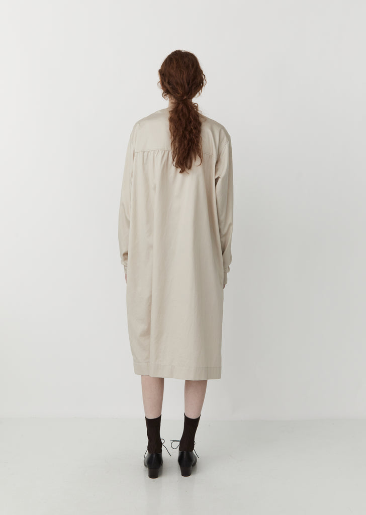 Cotton Satin Asymmetrical Dress with Tie — Oatmeal