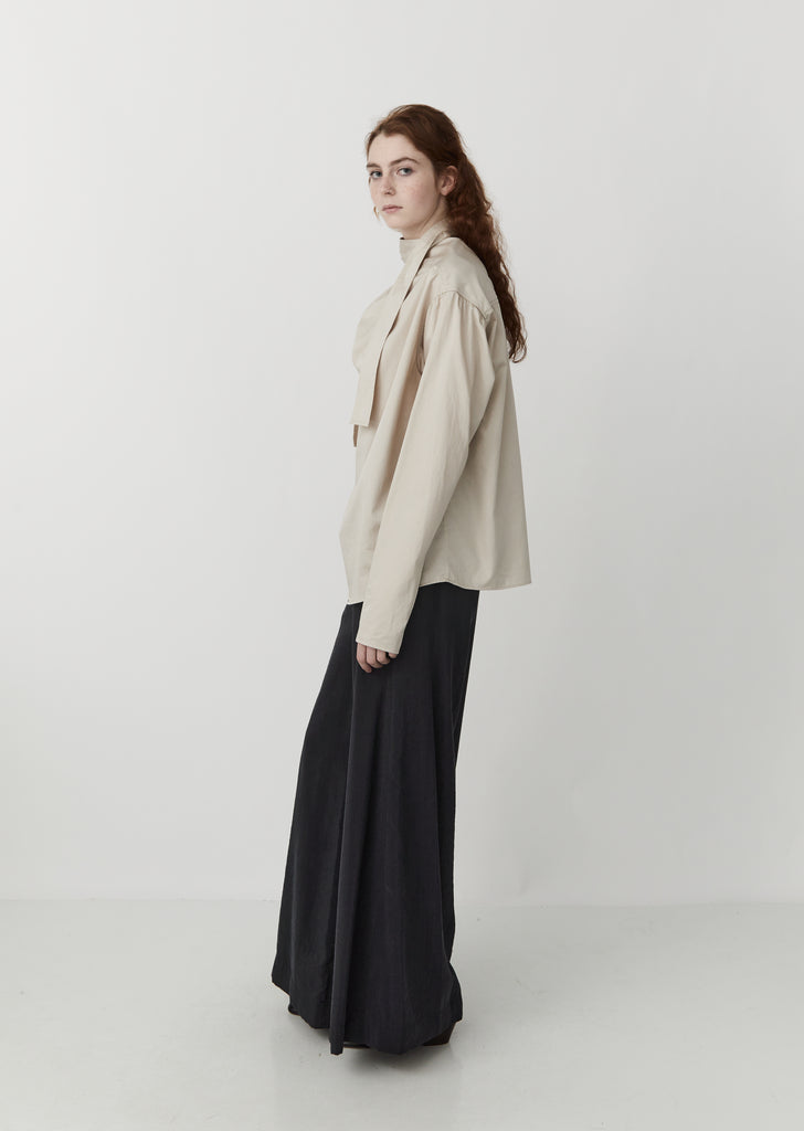 Cotton Satin Blouse with Tie — Oatmeal