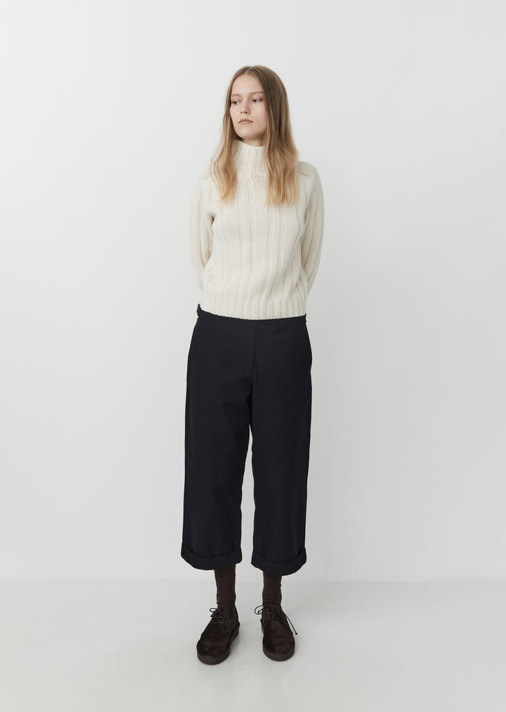 Wool & Cotton Cropped Turn Up Trouser