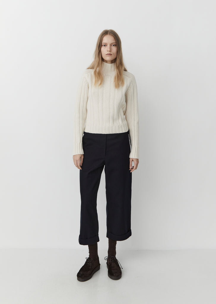 High Neck Ribbed Jumper — Chalk