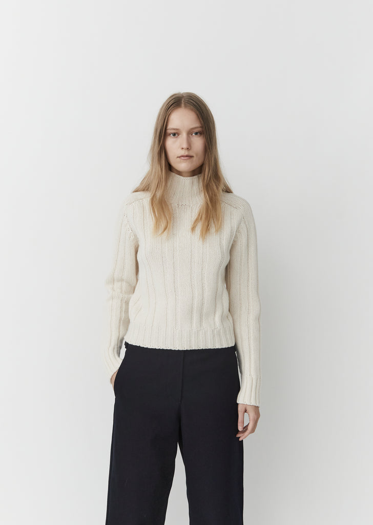 High Neck Ribbed Jumper — Chalk