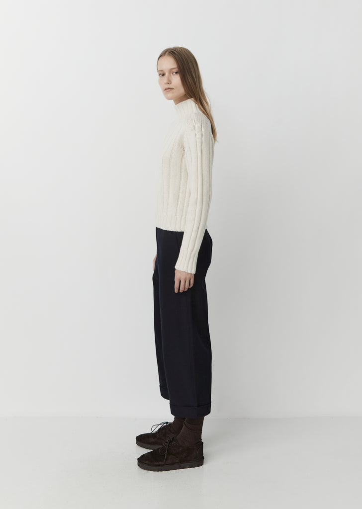 High Neck Ribbed Jumper — Chalk