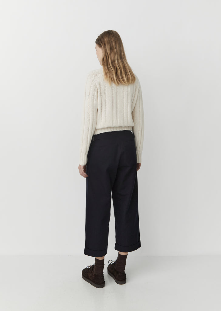 Wool & Cotton Cropped Turn Up Trouser