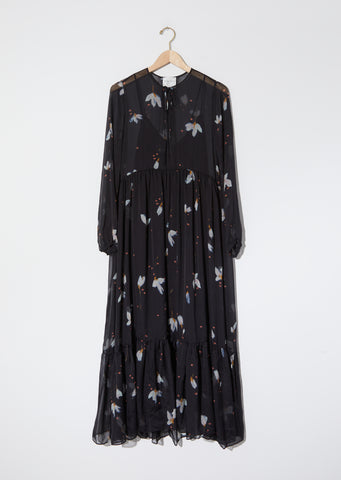 "Mahonia" Print Chiffon Silk Dress