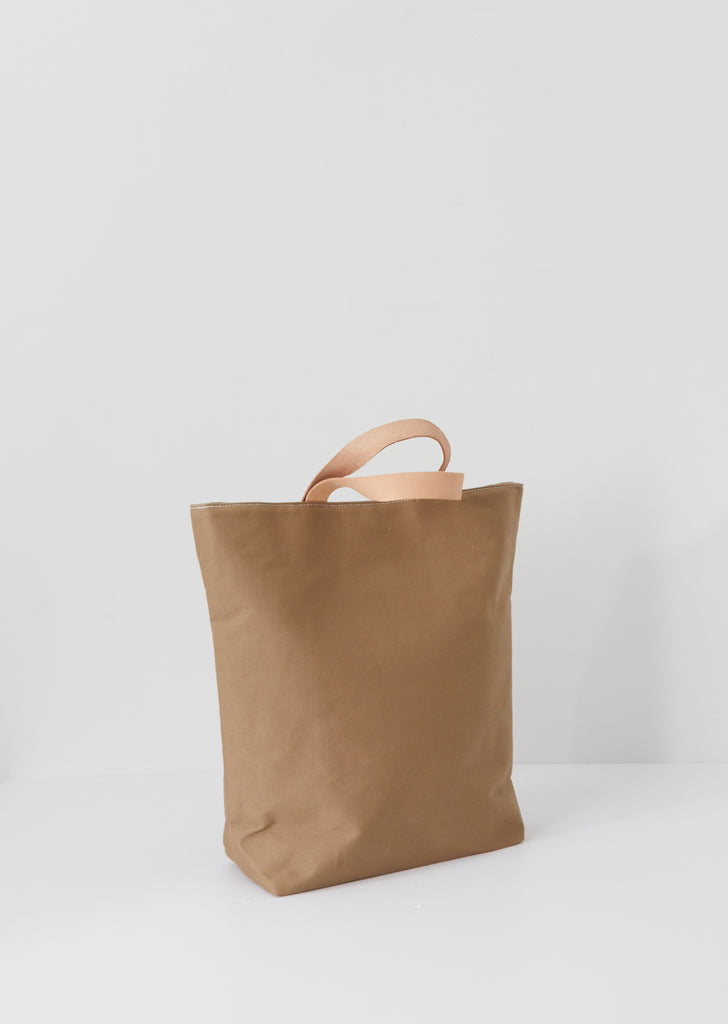 Leather Handle Canvas Tote — Beige