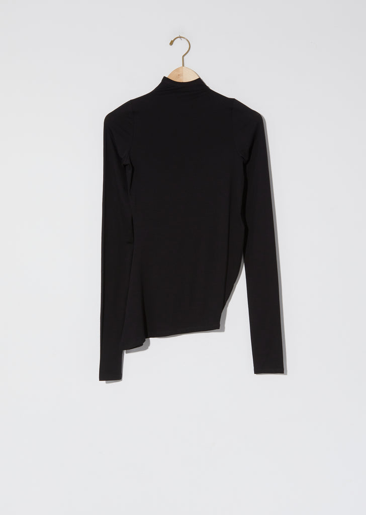 High Collar Twisted Secondskin Top — Black