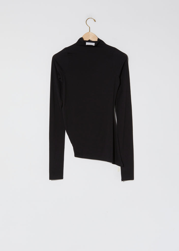 High Collar Twisted Secondskin Top — Black