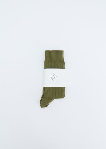Rib Cotton Ankle Socks — Maple Green