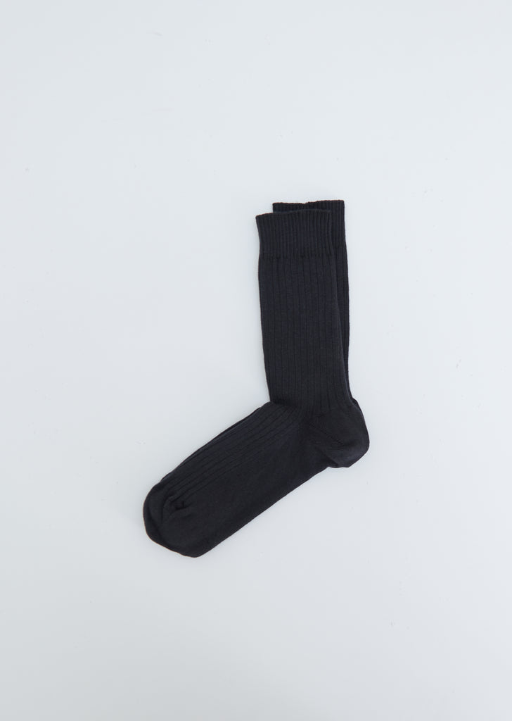 Rib Cotton Ankle Socks — Charcoal