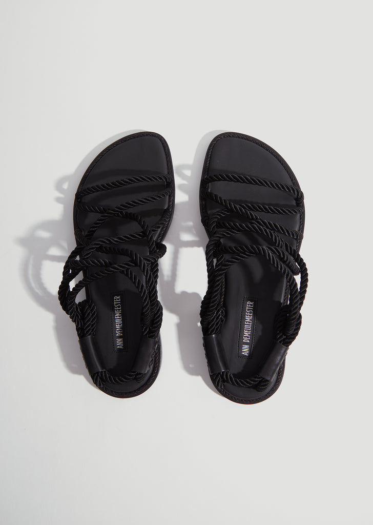 Corded Open Sandals — Black