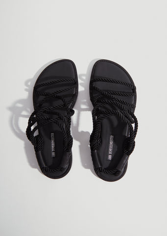 Corded Open Sandals — Black