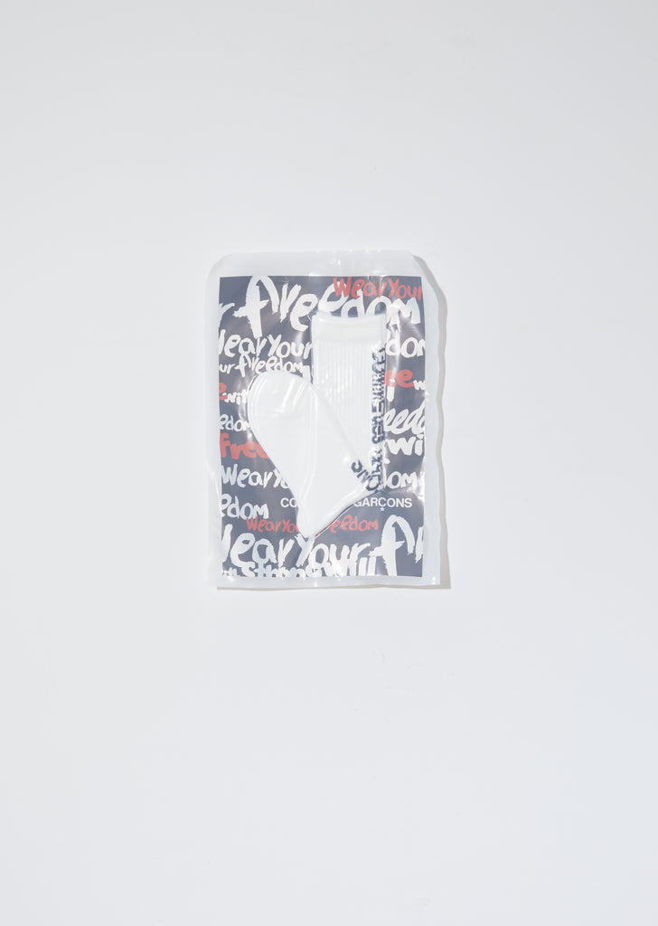 Long Ribbed Logo Socks — White