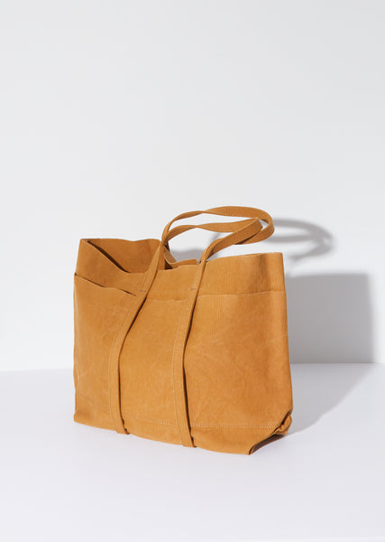 Washed Canvas 6 Pockets Tote, Medium — Mustard – La Garçonne
