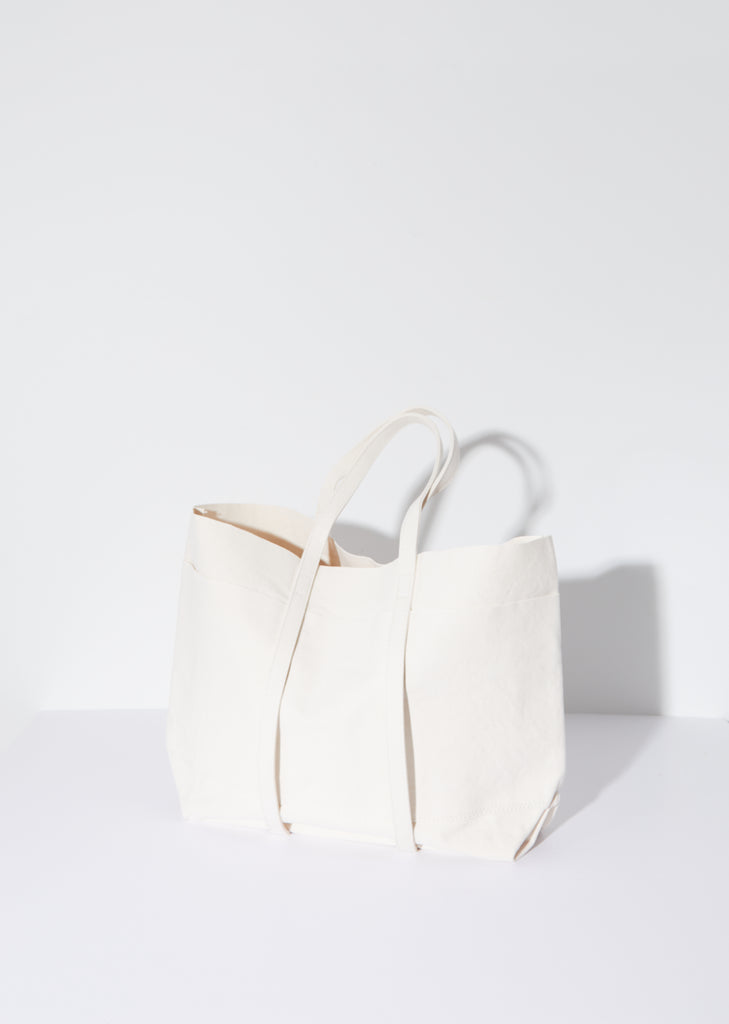 Washed Canvas 6-Pockets Tote, Medium — White