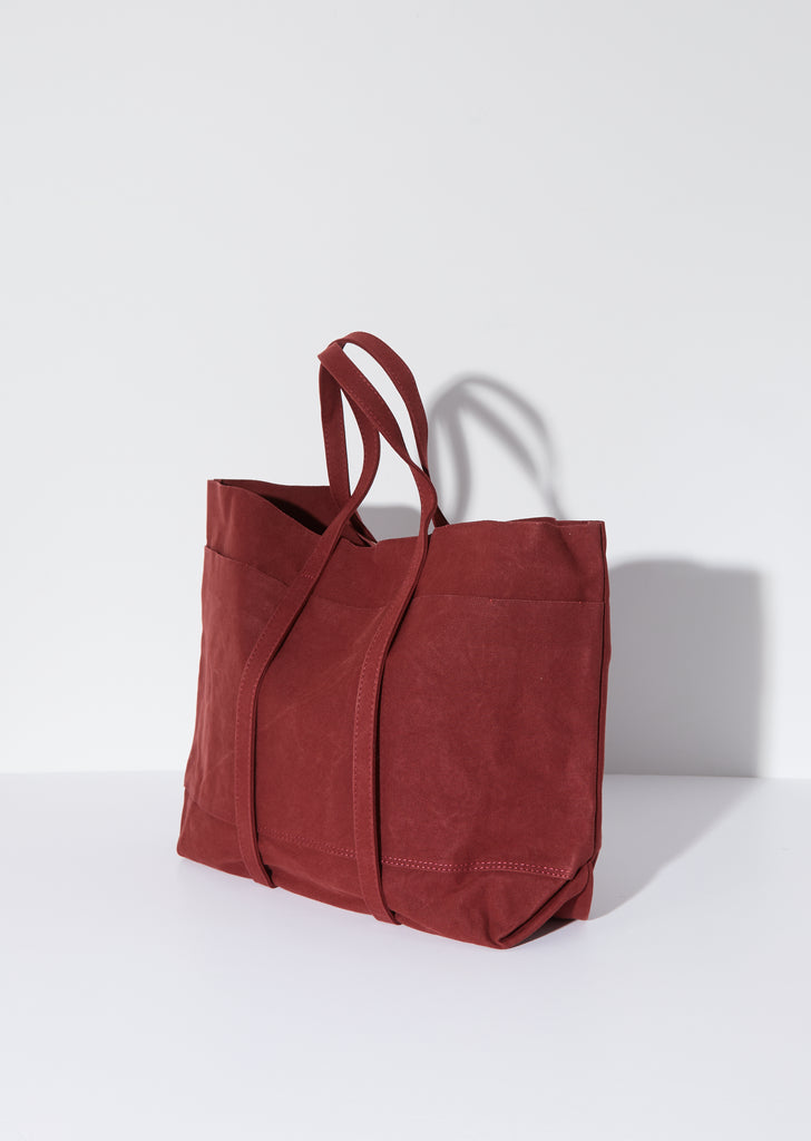 Washed Canvas 6-Pockets Tote, Medium — Burgandy