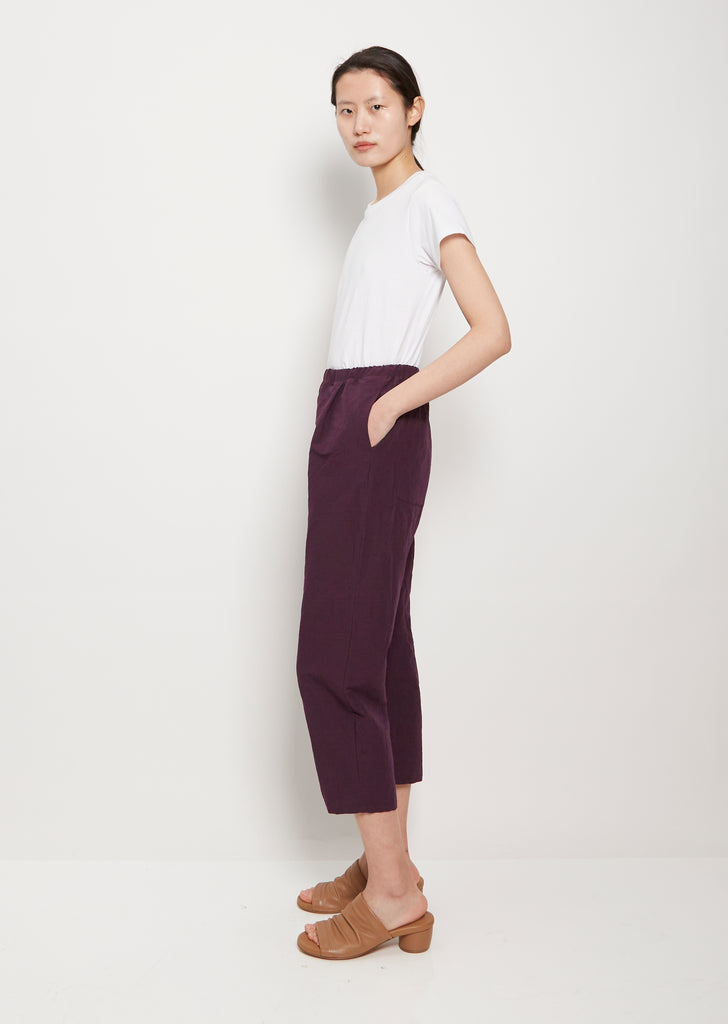 Tapered Linen Cotton Trousers — Aubergine