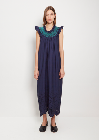 Delfina Dress — Navy Sangallo
