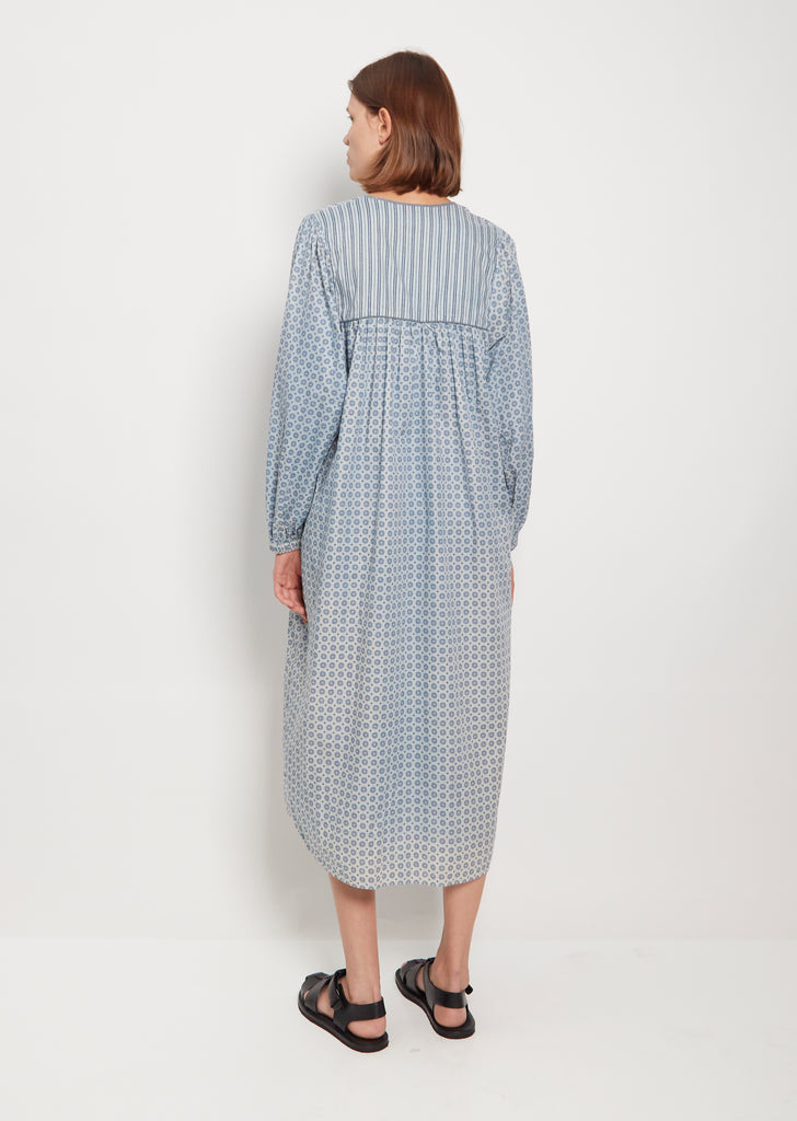 Block Print Smock Dress — White Indigo