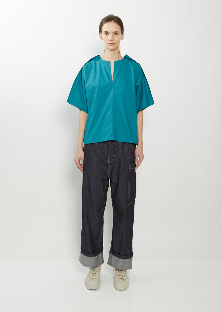 Basta Cotton Poplin Slit Top — Topaz Green