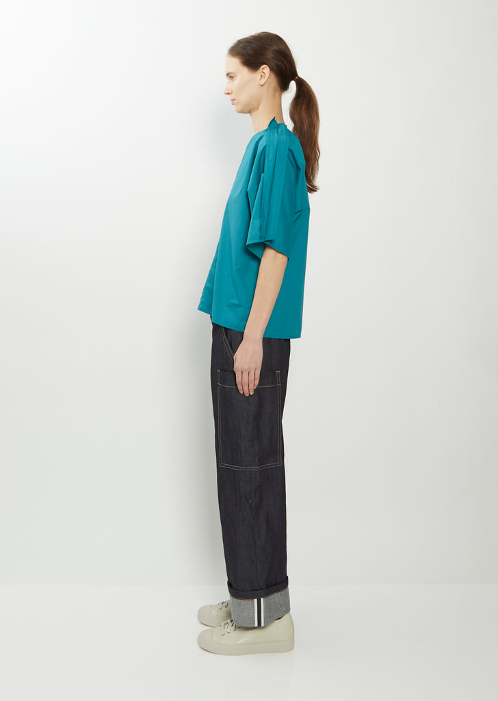 Basta Cotton Poplin Slit Top — Topaz Green