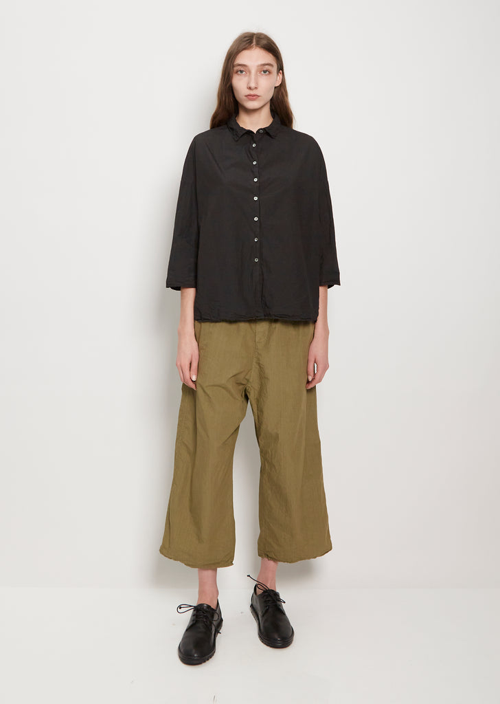 Tissue Cotton Short Collar Shirt — Black