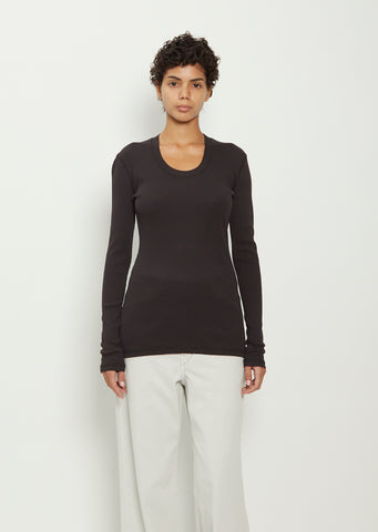 Rib Long Sleeve Cotton T-Shirt — Squid Ink