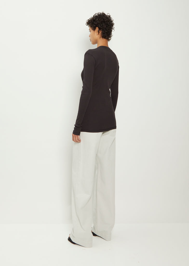 Rib Long Sleeve Cotton T-Shirt — Squid Ink