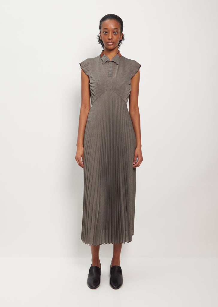 Pleated Sleeveless Dress — Charcoal