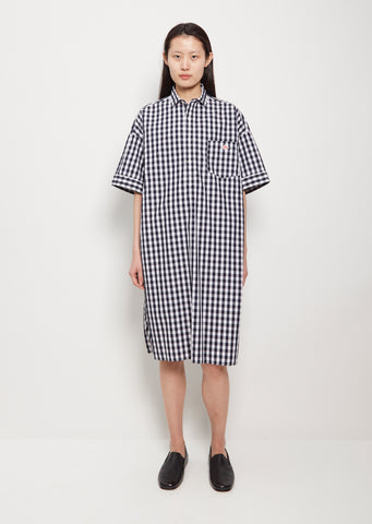 Gingham Cotton Collared Dress — Navy White Gingham