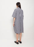 Gingham Cotton Collared Dress — Navy White Gingham