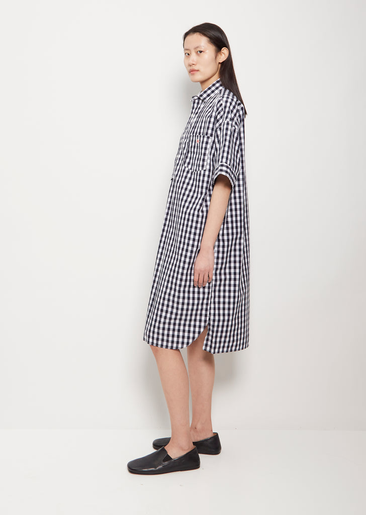 Gingham Cotton Collared Dress — Navy White Gingham