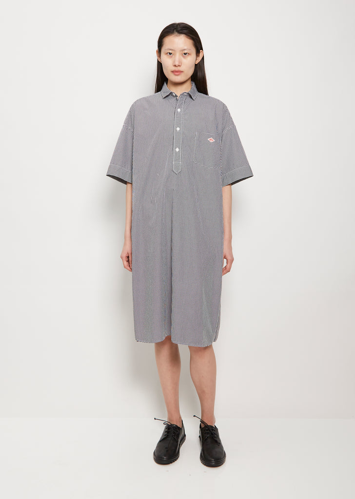 Gingham Cotton Collared Dress — Black Gingham