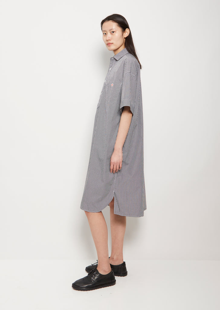 Gingham Cotton Collared Dress — Black Gingham