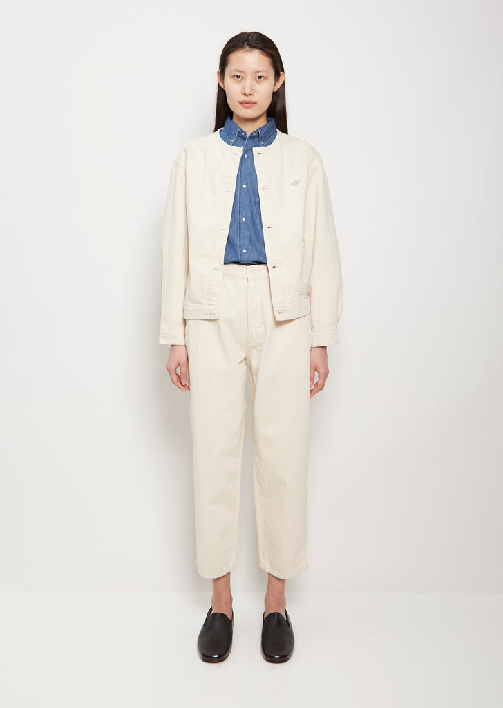 No Collar Cotton Blouson — Ecru