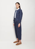 No Collar Cotton Blouson — Indigo