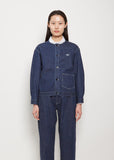 No Collar Cotton Blouson — Indigo