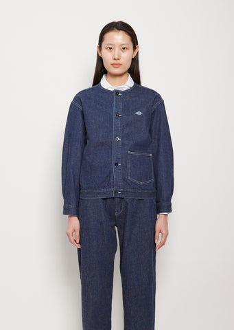 No Collar Cotton Blouson — Indigo