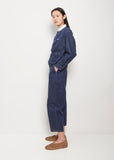 No Collar Cotton Blouson — Indigo