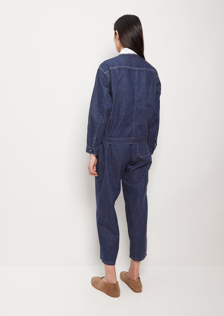 No Collar Cotton Blouson — Indigo